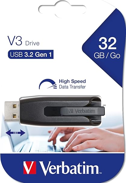 VERBATIM Store 'n' Go V3 32 GB USB 3.0 Flash Drive, Black/Gray 49173 - Image 2