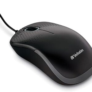 VERBATIM Silent Corded Optical Mouse, Black - 8.50in. x 5.50in. x 2.50in.