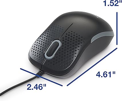VERBATIM Silent Corded Optical Mouse, Black - 8.50in. x 5.50in. x 2.50in. - Image 2